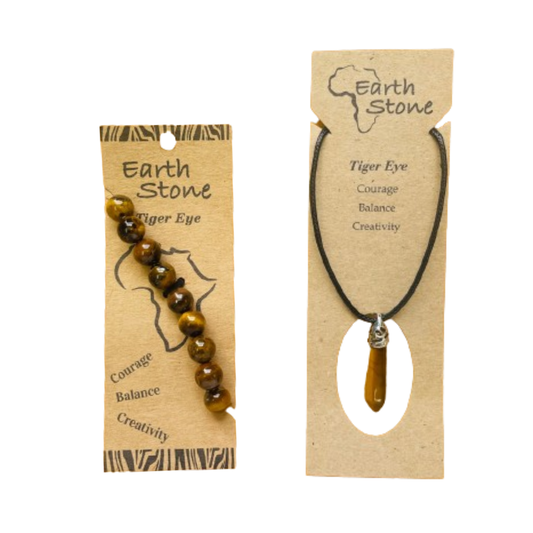 Earth Stone Collection - Tigers Eye Bracelet And Ice Drop Necklace Set - The Flex