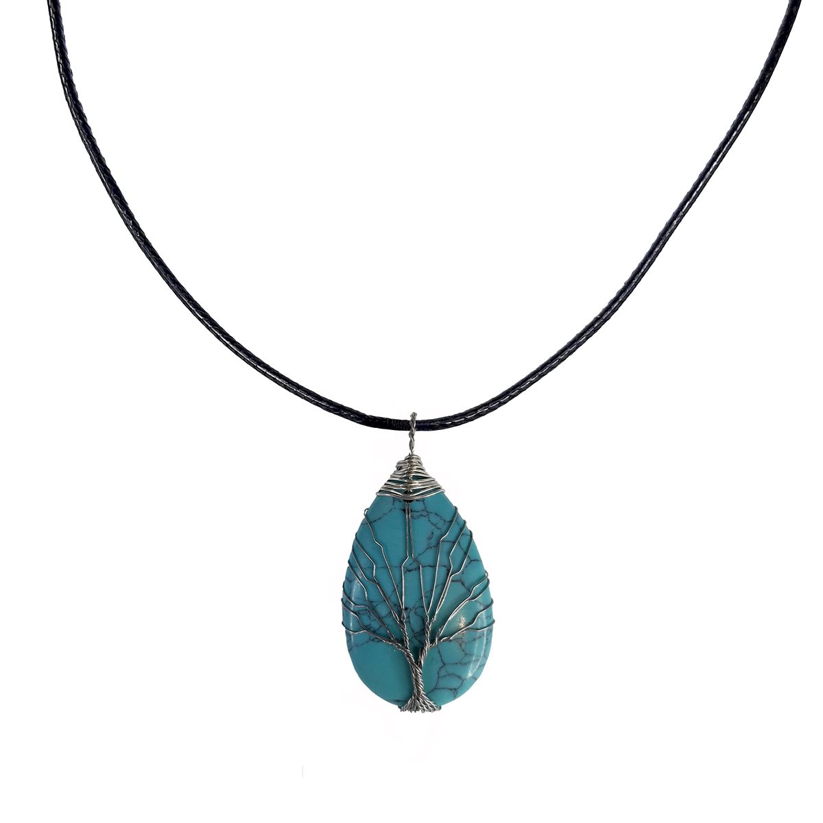 Earth Stone Collection - Wire Tree Of Life - Turquoise Stone Necklace - The Flex