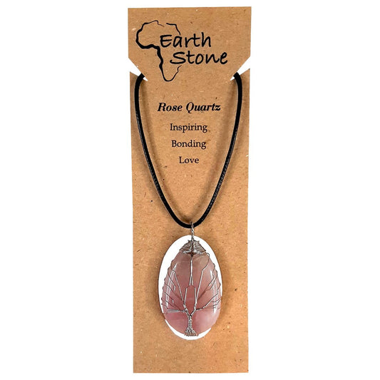 Earth Stone Collection - Wire Tree Of Life - Rose Quartz Stone Necklace - The Flex