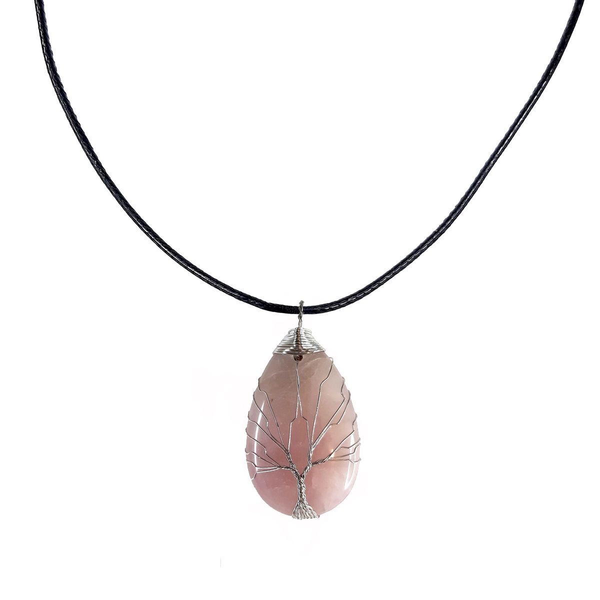 Earth Stone Collection - Wire Tree Of Life - Rose Quartz Stone Necklace - The Flex